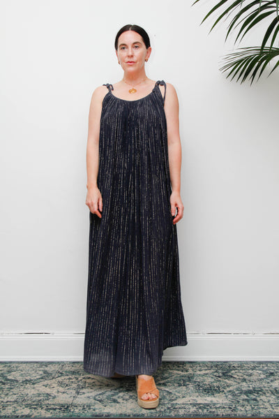 Vintage Black Cheesecloth Maxi Dress, Grecian Bohemian Cotton Kaftan