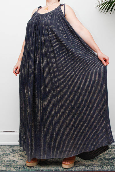 Vintage Black Cheesecloth Maxi Dress, Grecian Bohemian Cotton Kaftan