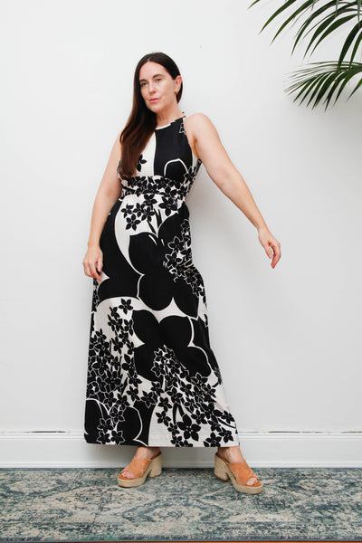 Vintage 1970s Hawaiian Maxi Dress, Tropical Floral Bohemian Resort Dress