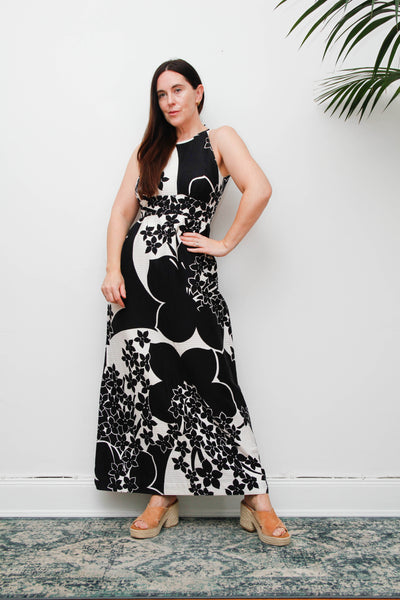Vintage 1970s Hawaiian Maxi Dress, Tropical Floral Bohemian Resort Dress
