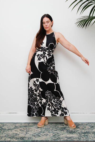 Vintage 1970s Hawaiian Maxi Dress, Tropical Floral Bohemian Resort Dress