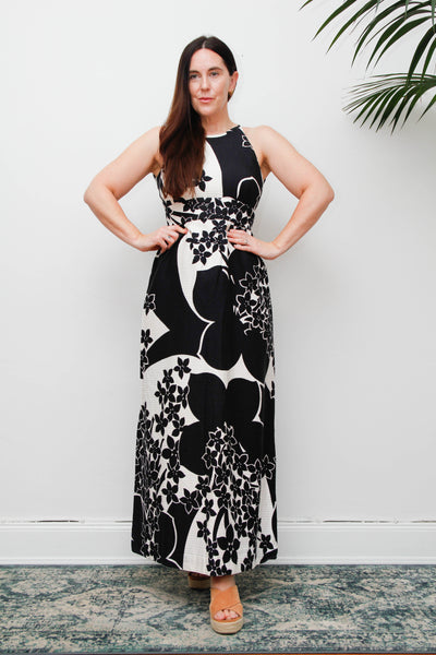 Vintage 1970s Hawaiian Maxi Dress, Tropical Floral Bohemian Resort Dress