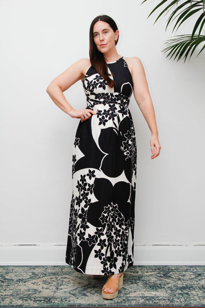 Vintage 1970s Hawaiian Maxi Dress, Tropical Floral Bohemian Resort Dress