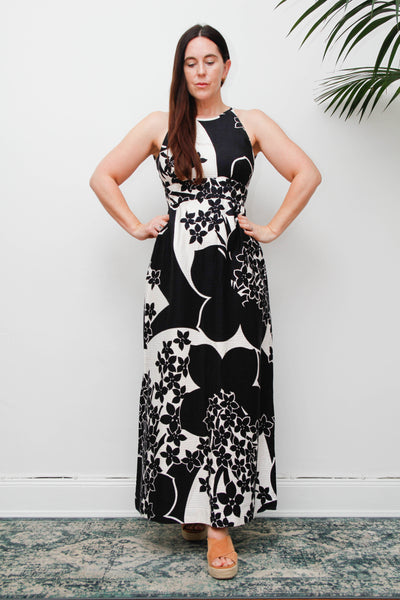 Vintage 1970s Hawaiian Maxi Dress, Tropical Floral Bohemian Resort Dress
