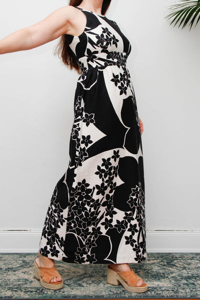 Vintage 1970s Hawaiian Maxi Dress, Tropical Floral Bohemian Resort Dress