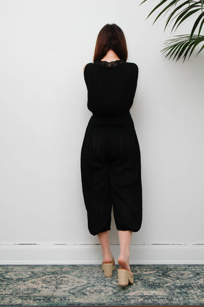 Vintage 1970s Black Harem Jumpsuit, Bohemian Wide Leg Statement Piece