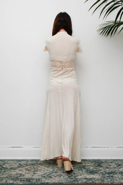 Rare 1970s Bohemian Maxi Dress, Cream Cheesecloth Cotton Ethereal Dress