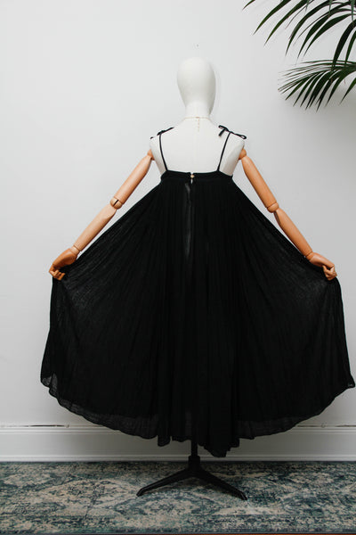 Vintage 1970s Indian Gauze Dress, Black Cotton Bohemian Smock