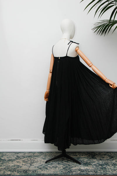 Vintage 1970s Indian Gauze Dress, Black Cotton Bohemian Smock