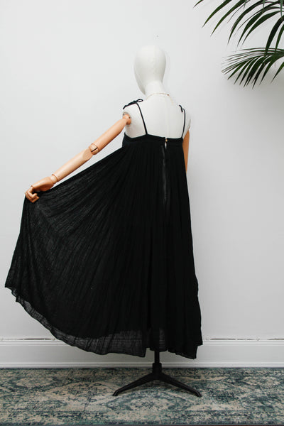 Vintage 1970s Indian Gauze Dress, Black Cotton Bohemian Smock