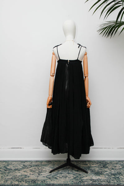 Vintage 1970s Indian Gauze Dress, Black Cotton Bohemian Smock