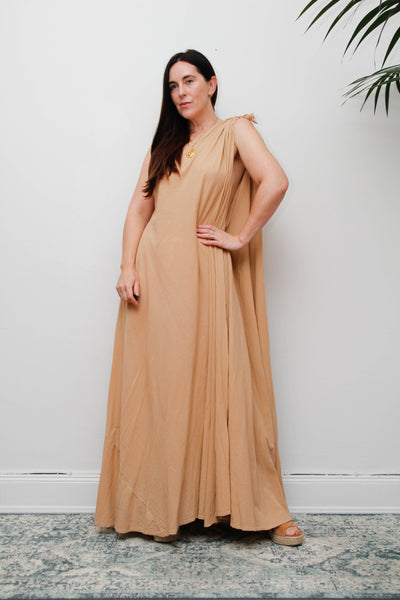 Vintage Cotton Gauze One Shoulder Grecian Maxi Dress