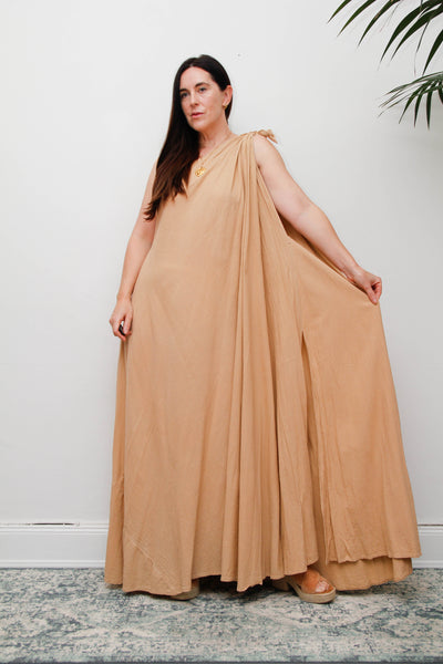 Vintage Cotton Gauze One Shoulder Grecian Maxi Dress