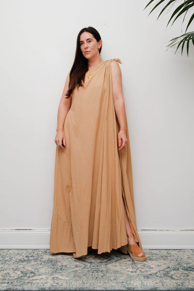 Vintage Cotton Gauze One Shoulder Grecian Maxi Dress