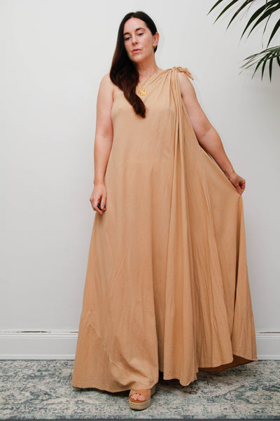 Vintage Cotton Gauze One Shoulder Grecian Maxi Dress