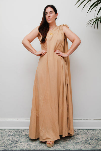 Vintage Cotton Gauze One Shoulder Grecian Maxi Dress