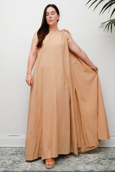 Vintage Cotton Gauze One Shoulder Grecian Maxi Dress