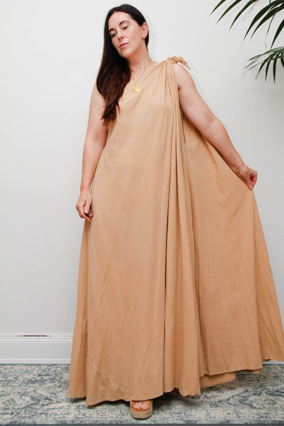 Vintage Cotton Gauze One Shoulder Grecian Maxi Dress