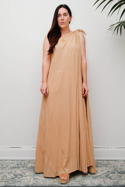 Vintage Cotton Gauze One Shoulder Grecian Maxi Dress