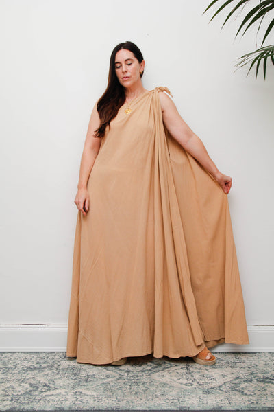 Vintage Cotton Gauze One Shoulder Grecian Maxi Dress