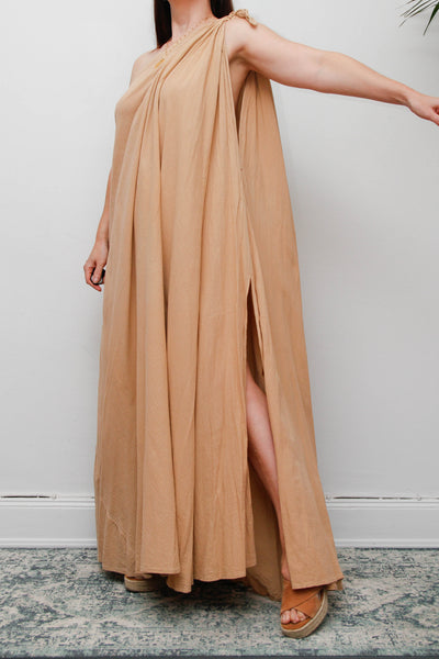 Vintage Cotton Gauze One Shoulder Grecian Maxi Dress