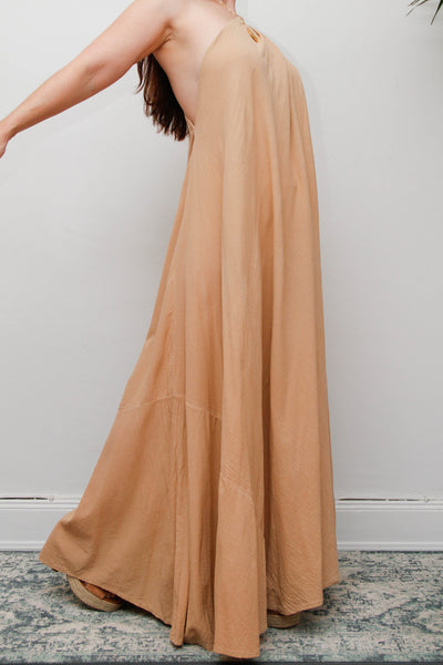 Vintage Cotton Gauze One Shoulder Grecian Maxi Dress