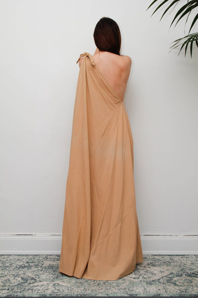 Vintage Cotton Gauze One Shoulder Grecian Maxi Dress