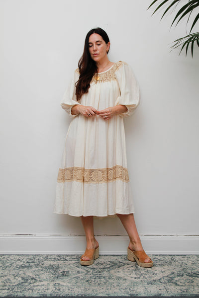 Rare 1970s Roberta Vercellino Cheesecloth Cotton Bohemian Smock Dress