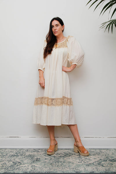 Rare 1970s Roberta Vercellino Cheesecloth Cotton Bohemian Smock Dress