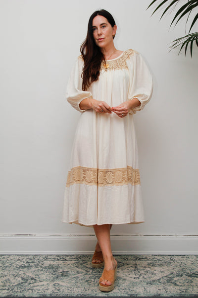 Rare 1970s Roberta Vercellino Cheesecloth Cotton Bohemian Smock Dress
