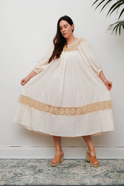 Rare 1970s Roberta Vercellino Cheesecloth Cotton Bohemian Smock Dress