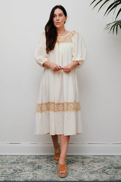Rare 1970s Roberta Vercellino Cheesecloth Cotton Bohemian Smock Dress