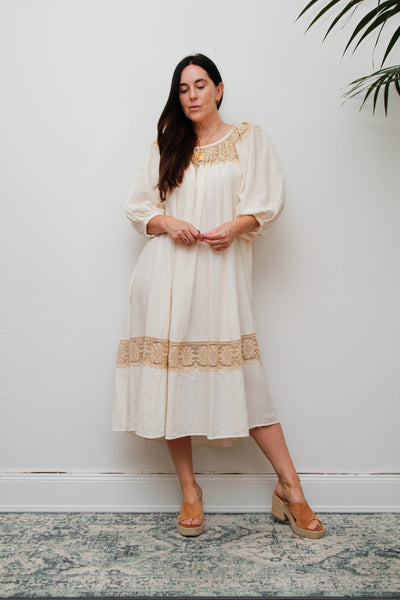 Rare 1970s Roberta Vercellino Cheesecloth Cotton Bohemian Smock Dress