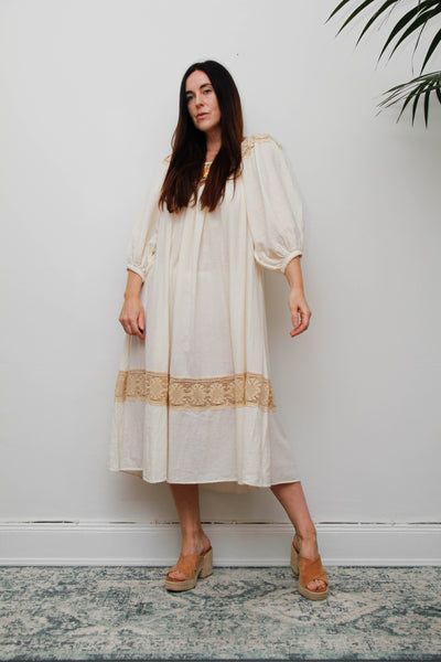 Rare 1970s Roberta Vercellino Cheesecloth Cotton Bohemian Smock Dress