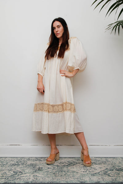 Rare 1970s Roberta Vercellino Cheesecloth Cotton Bohemian Smock Dress