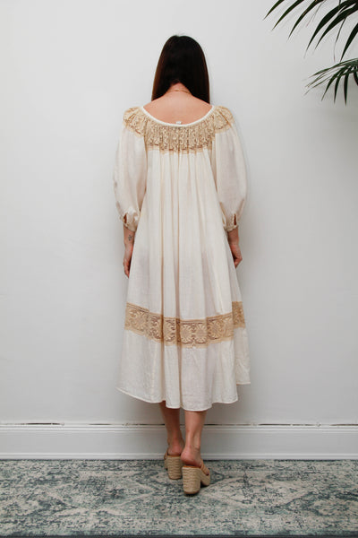 Rare 1970s Roberta Vercellino Cheesecloth Cotton Bohemian Smock Dress