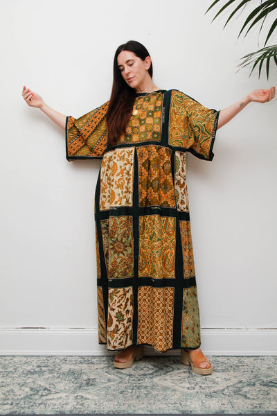 Vintage 1970s Patchwork Print Kaftan Maxi Dress