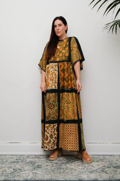 Vintage 1970s Patchwork Print Kaftan Maxi Dress