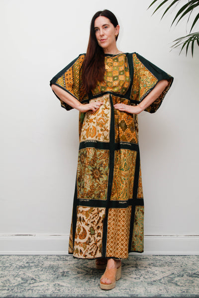 Vintage 1970s Patchwork Print Kaftan Maxi Dress