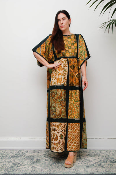 Vintage 1970s Patchwork Print Kaftan Maxi Dress