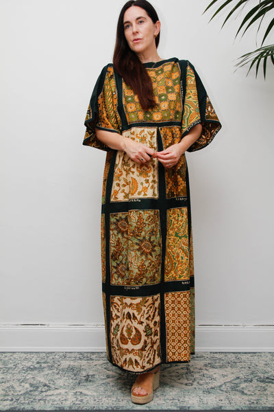 Vintage 1970s Patchwork Print Kaftan Maxi Dress