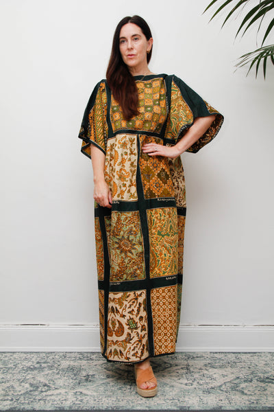 Vintage 1970s Patchwork Print Kaftan Maxi Dress