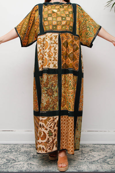 Vintage 1970s Patchwork Print Kaftan Maxi Dress