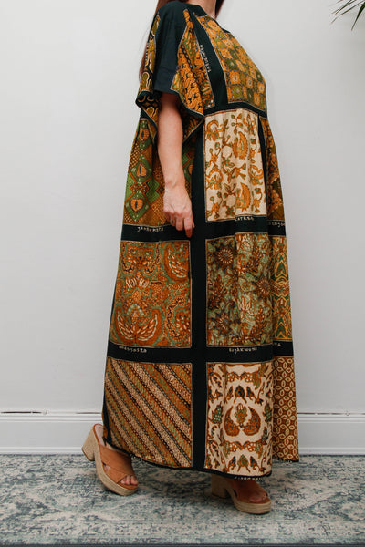 Vintage 1970s Patchwork Print Kaftan Maxi Dress