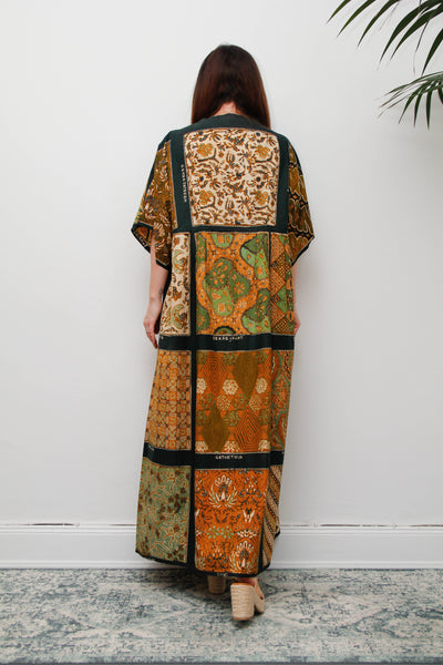 Vintage 1970s Patchwork Print Kaftan Maxi Dress