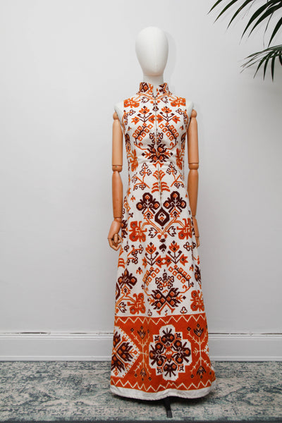 Rare 1970s Floral Towelling Cotton Kaftan Dress
