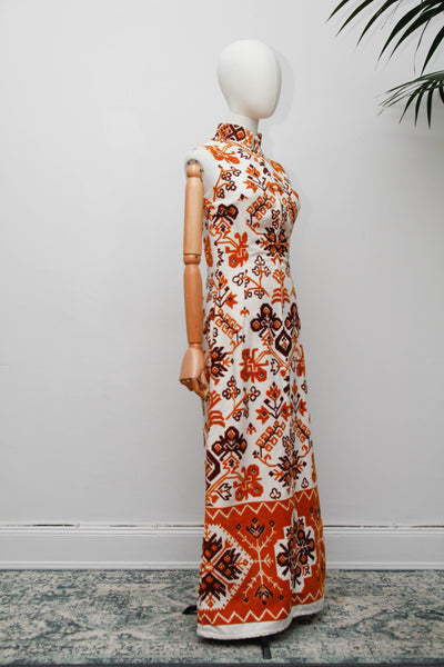 Rare 1970s Floral Towelling Cotton Kaftan Dress