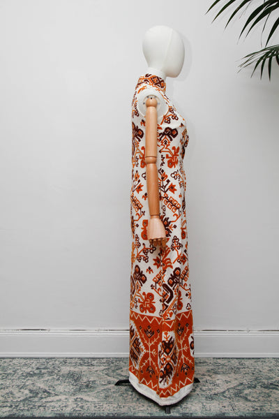Rare 1970s Floral Towelling Cotton Kaftan Dress