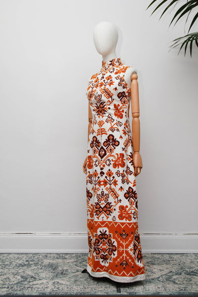 Rare 1970s Floral Towelling Cotton Kaftan Dress