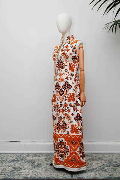 Rare 1970s Floral Towelling Cotton Kaftan Dress